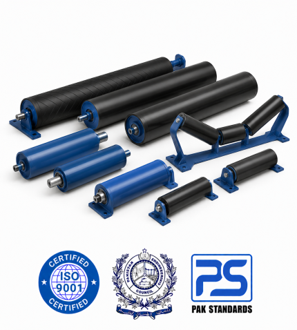 Heavy-duty Belt Rollers designed for conveyor systems in asphalt plants, concrete batching plants, quarry plants, and industrial material handling systems. Manufactured with high-strength steel and precision bearings for smooth belt movement and long service life.