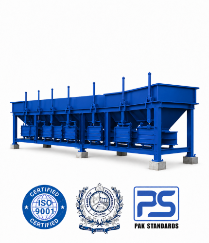 Feeder Gates are an essential component of asphalt batching plants and concrete mixing plants used to regulate and control the flow of aggregates from aggregate bins onto the collecting conveyor belt. These heavy-duty gates ensure accurate material feeding, smooth plant operation, and proper proportioning of raw materials during the mixing process. Pak Standards Centre Lab Testing & Equipment supplies high-quality Feeder Gates manufactured with durable steel construction, corrosion-resistant coating, and reliable mechanical or pneumatic operating systems. These feeder gates are designed for continuous industrial operation and are suitable for road construction projects, asphalt plants, batching plants, and industrial material handling systems in Pakistan.